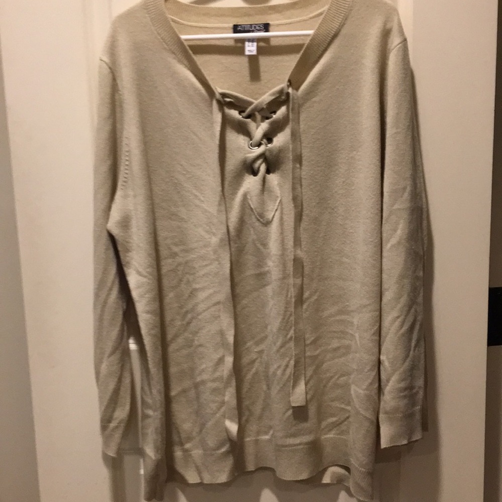 Attitudes by Renee women’s plus size 2X crisscross beige sweater top long sleeve